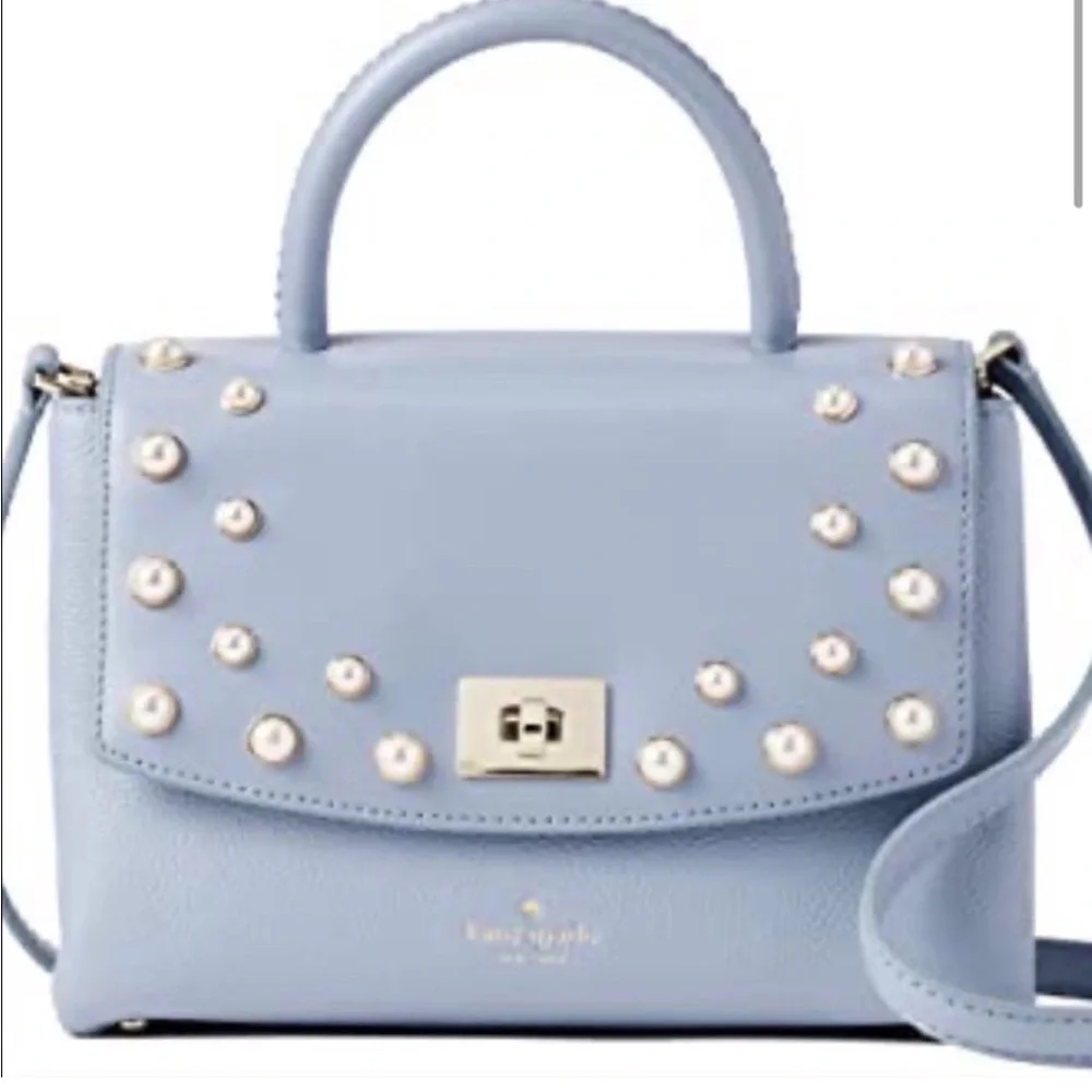 Kate Spade Serrano Place Pearl Shonna Baby Blue Leather Turnlock Flap Crossbody